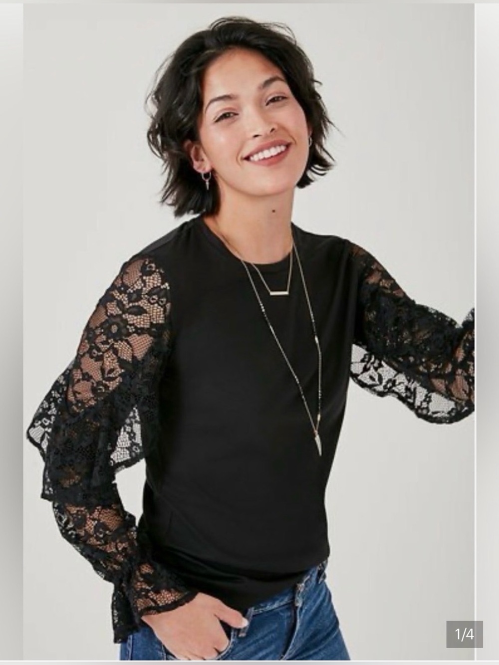 Stella & Dot Belle Lace Top Black Size Medium